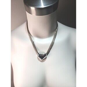 Vintage 16" Heart Pendant Silver Tone  Multi Strand Chains Necklace